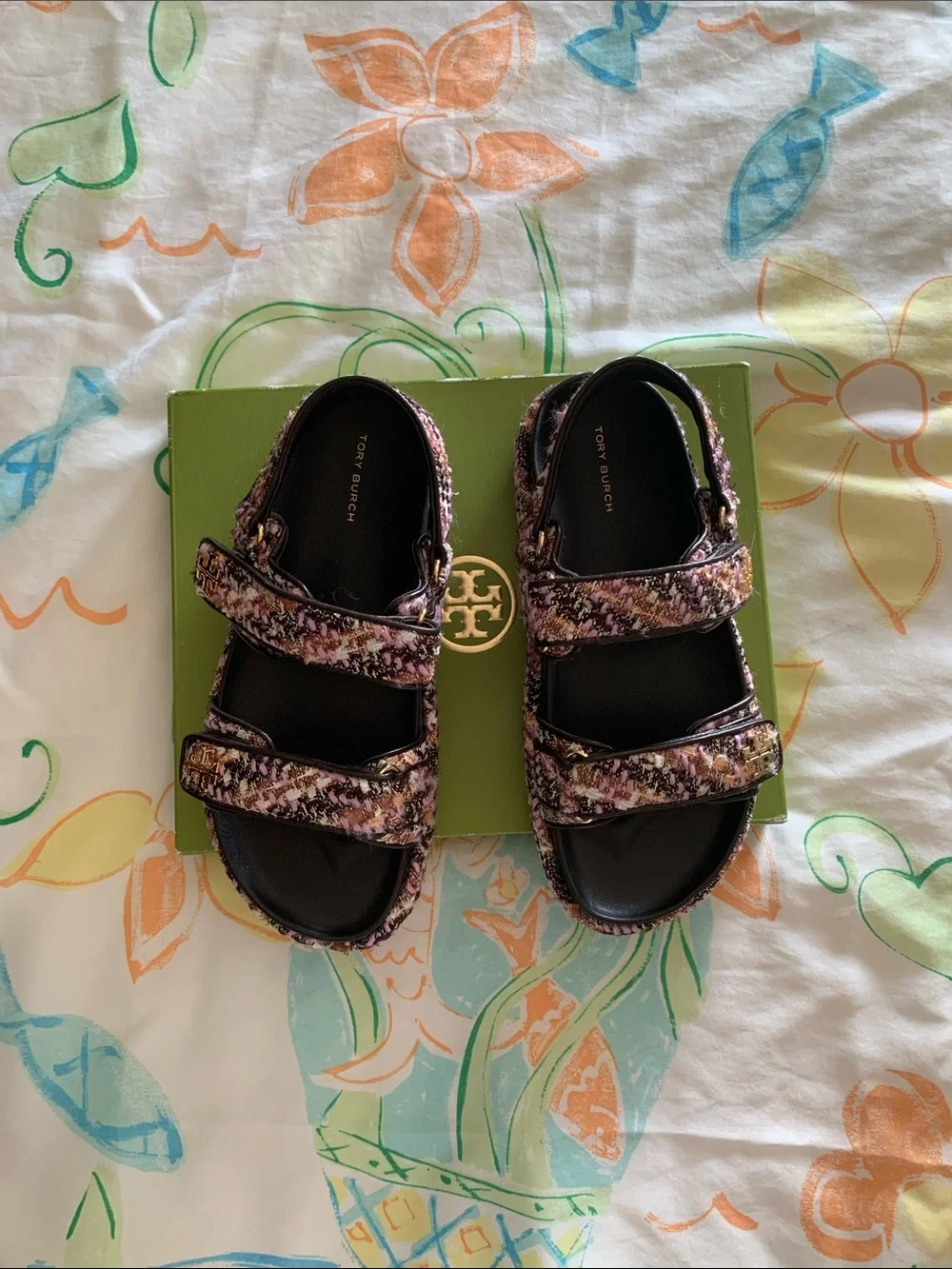 Tory Burch  Kira Sport sandal -Tweed-   Color Rosa -Multi/Cocoa